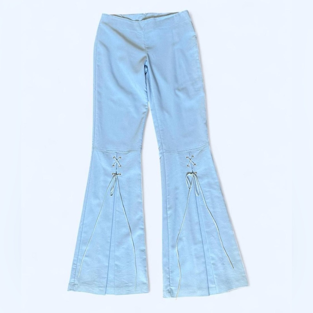 Y2K Light Blue Lace-Up Flare Pants – 2B Clothing